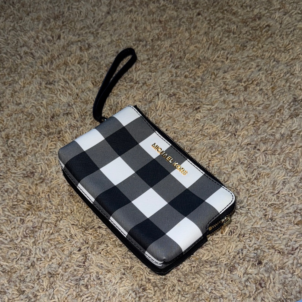 Michael Kors Black, White & Gray Check Wristlet